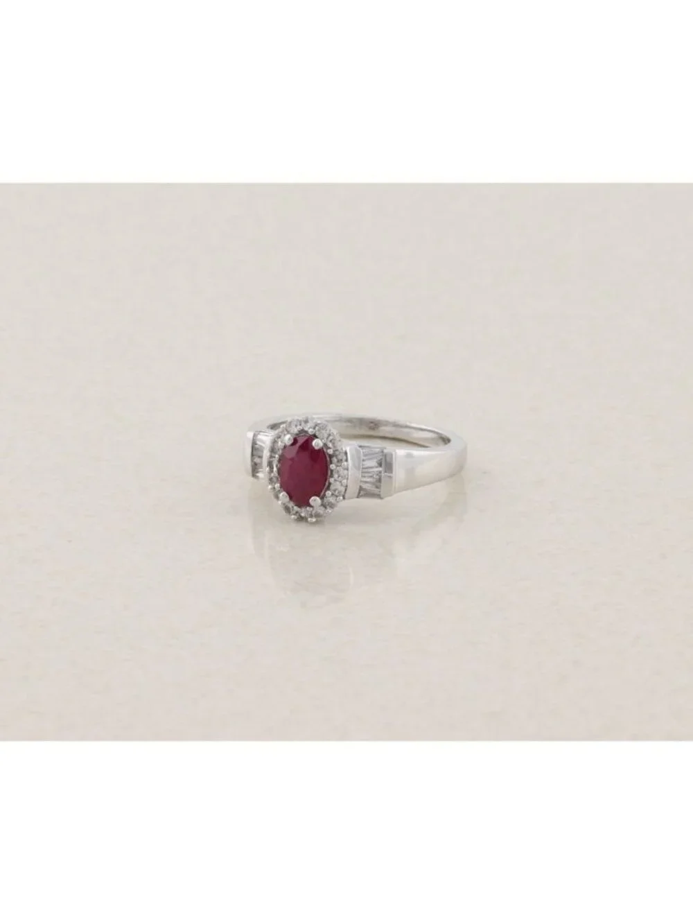Sterling Silver Natural Ruby and White Zircon Ring Size 8 1/4